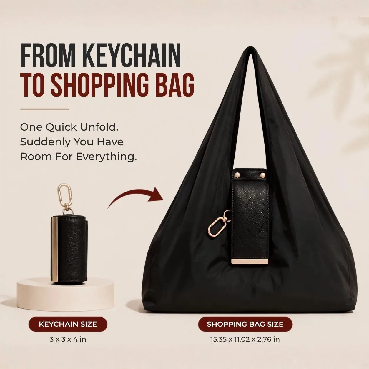 Foldable Keychain Shopping Tote Bag with Metal Clip – product image 3