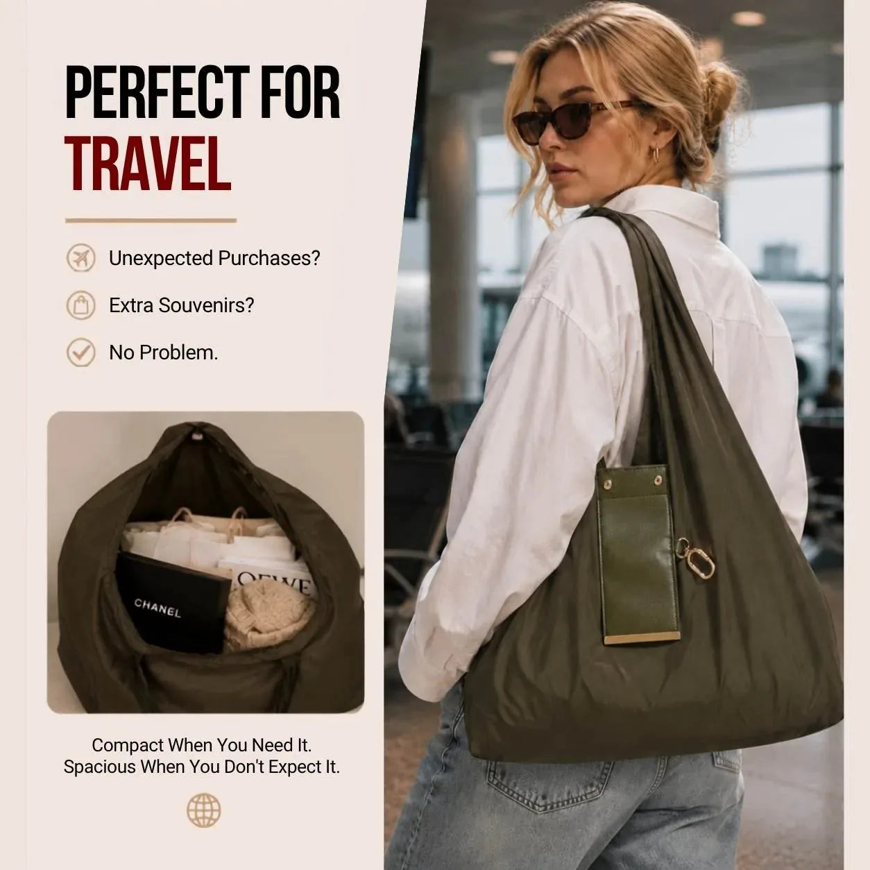 Foldable Keychain Shopping Tote Bag with Metal Clip – product image 4
