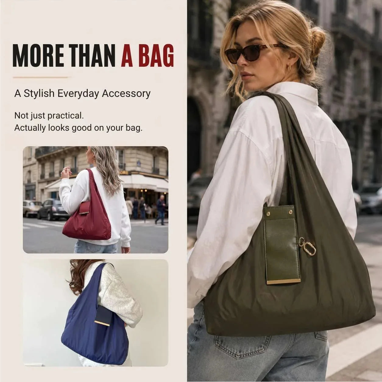 Foldable Keychain Shopping Tote Bag with Metal Clip – product image 6
