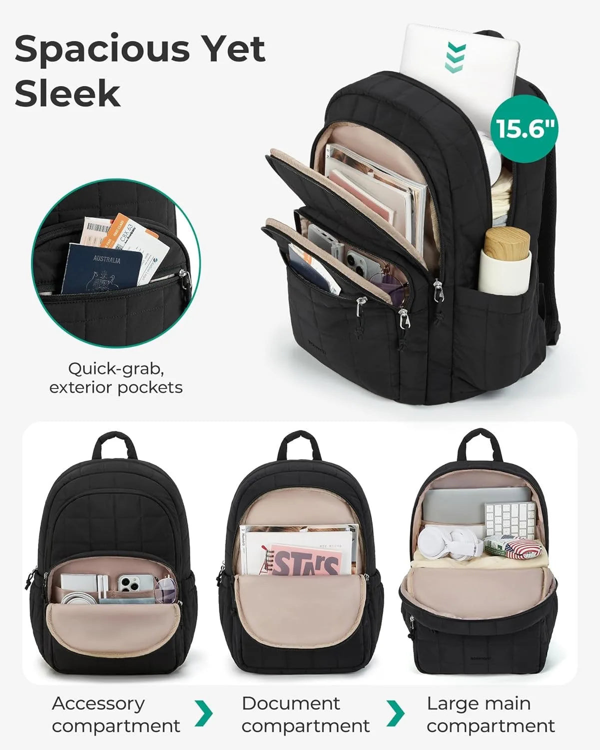 Women’s Quilted Travel Backpack with Multi-Pocket Storage – product image 3