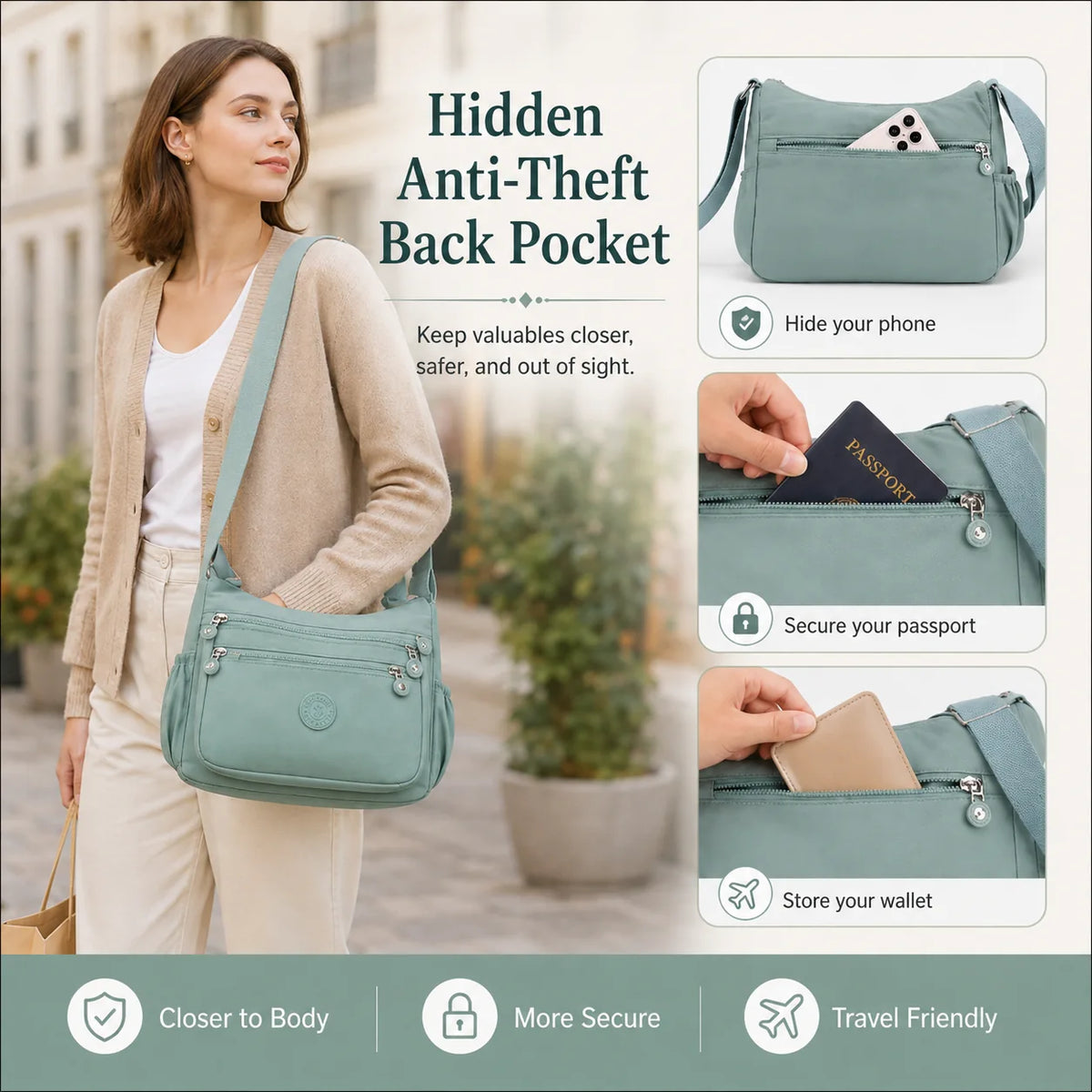 Multi-Pocket Nylon Crossbody Bag – image 11