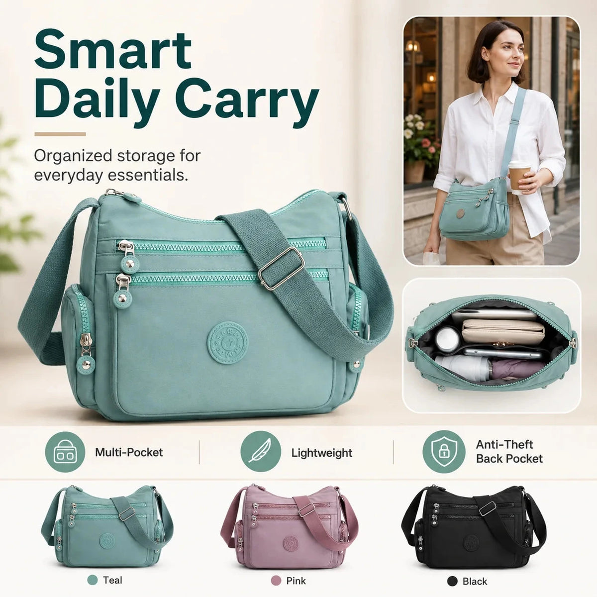 Multi-Pocket Nylon Crossbody Bag – image 6