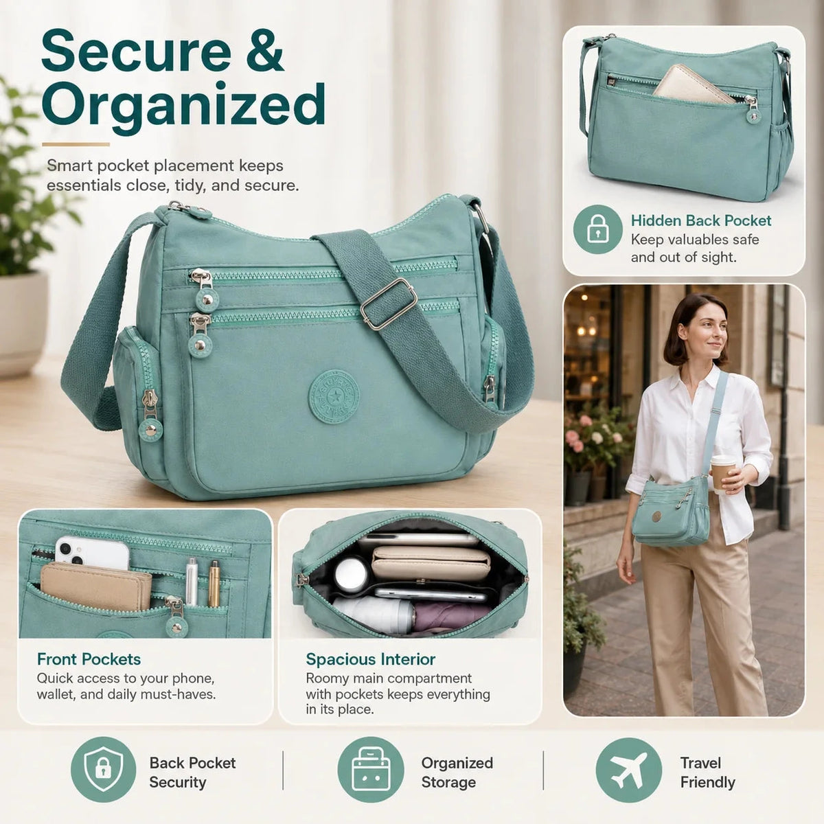 Multi-Pocket Nylon Crossbody Bag – image 8