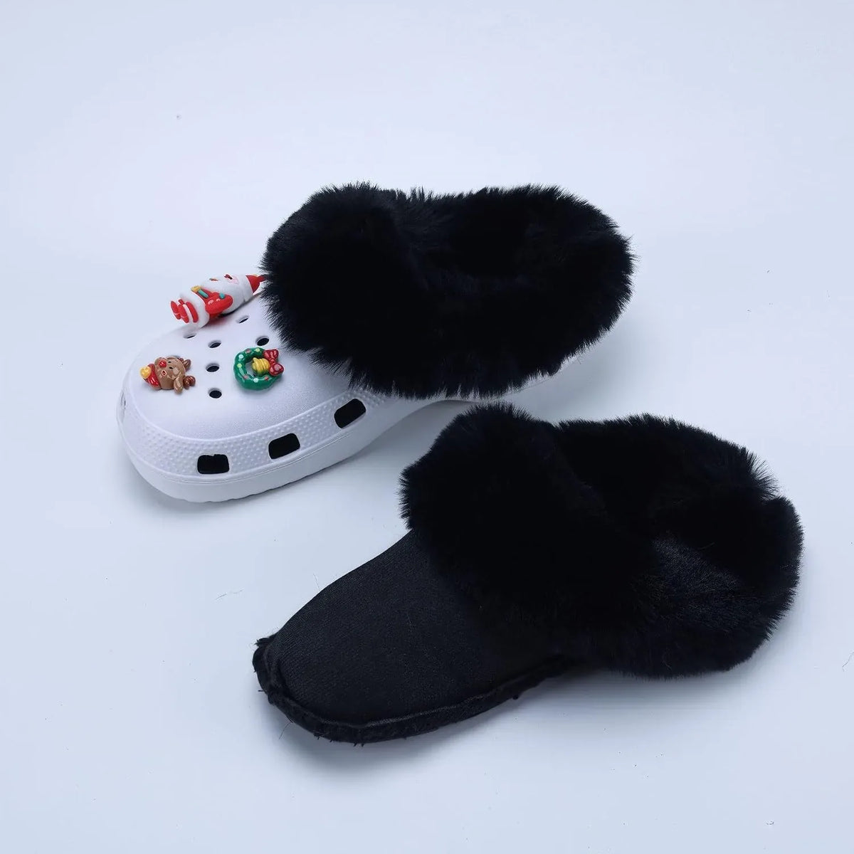 Removable Long-Pile Clog Liner Set with Laces — view 1